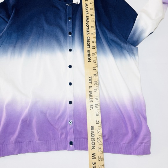Talbots Charming Cardigan Sweater XL Lilac Navy Dip Dye Ombré 3/4 Sleeve Spring - Picture 8 of 9